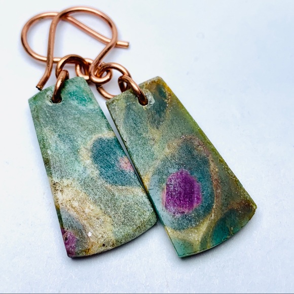 Genuine Ruby Zoisite Earrings - Picture 8 of 9